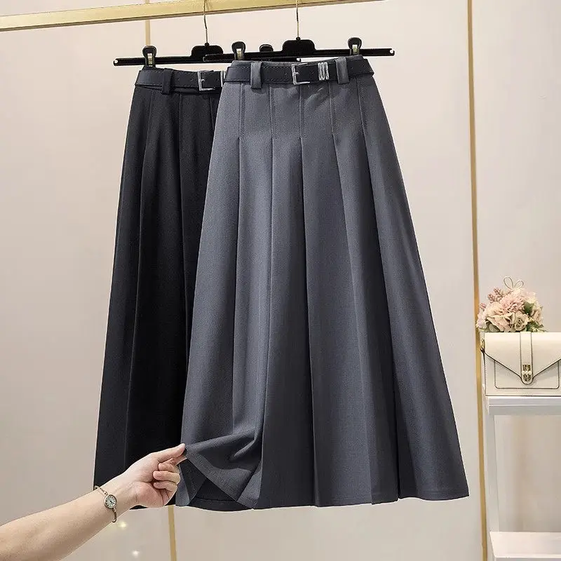 

Grey Temperament Suit Skirt Women's Summer 2023 New Fashion Slimming High Waisted A-Line Pleated Skirt Midi Saia Feminina Z2672