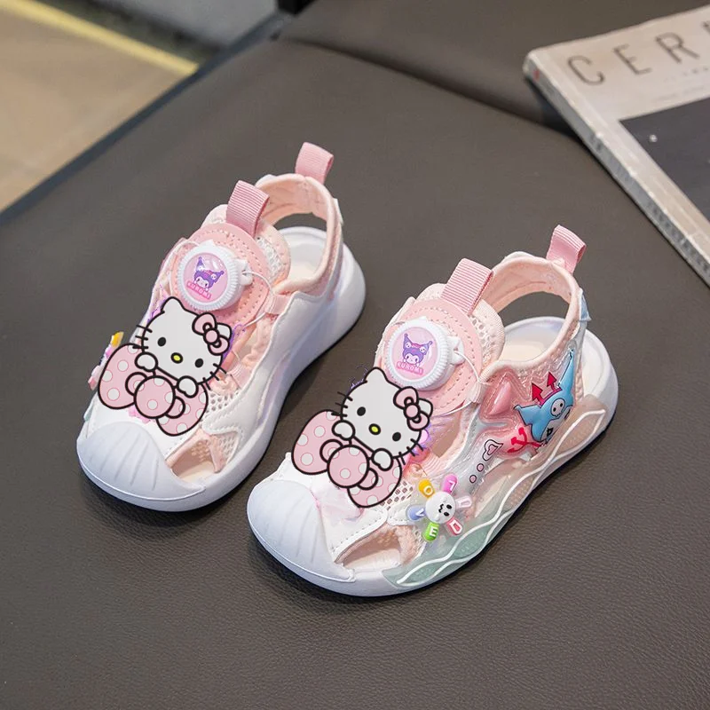 

Sanrio Casual shoes hello kitty girls summer new childrens sandals mesh breathable princess beach shoes swivel button sneakers