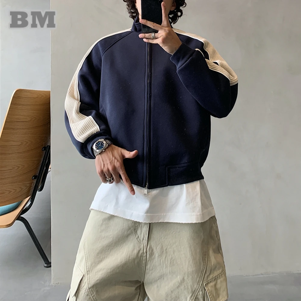 

Корейская уличная одежда, цветная толстовка на молнии для мужчин, воротник-стойка, спортивная одежда в стиле хип-хоп, повседневный топ, весенне-осенний модный наряд