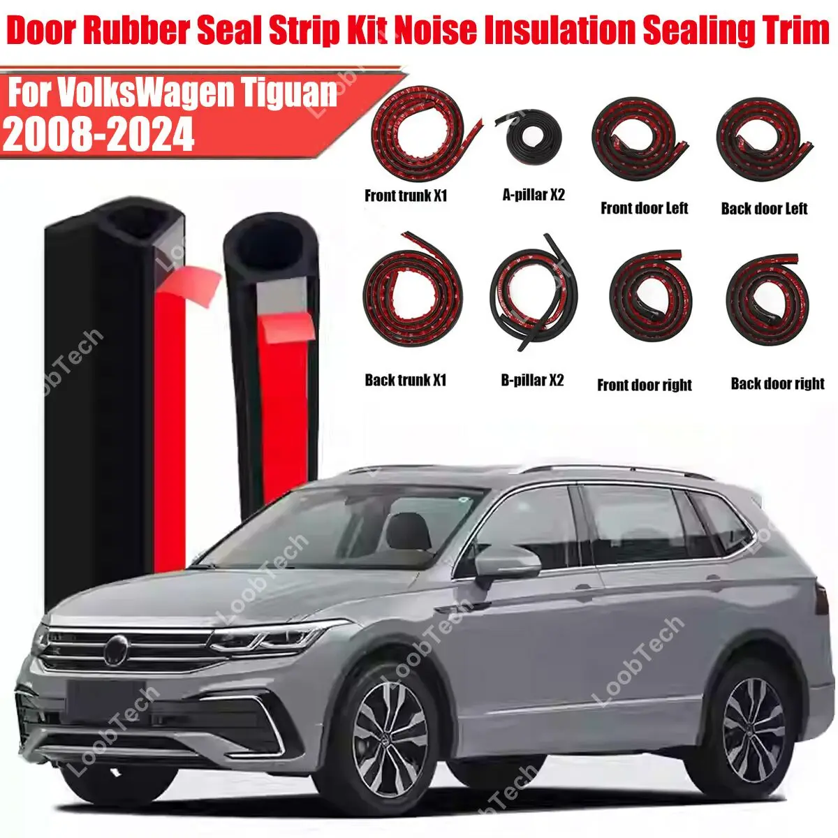 

Door Seal Strip Kit Rubber Weather Draft Wind Noise Reduction For VolksWagen Tiguan Self Adhesive Engine Cover Soundproof Strip