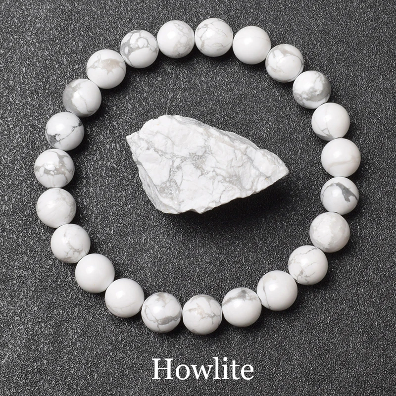 Natural White Howlite Stone Beads Bracelet Women Men White Magnesite Raw Stone Polish Bead Bracelet Indian Nature Energy Jewelry