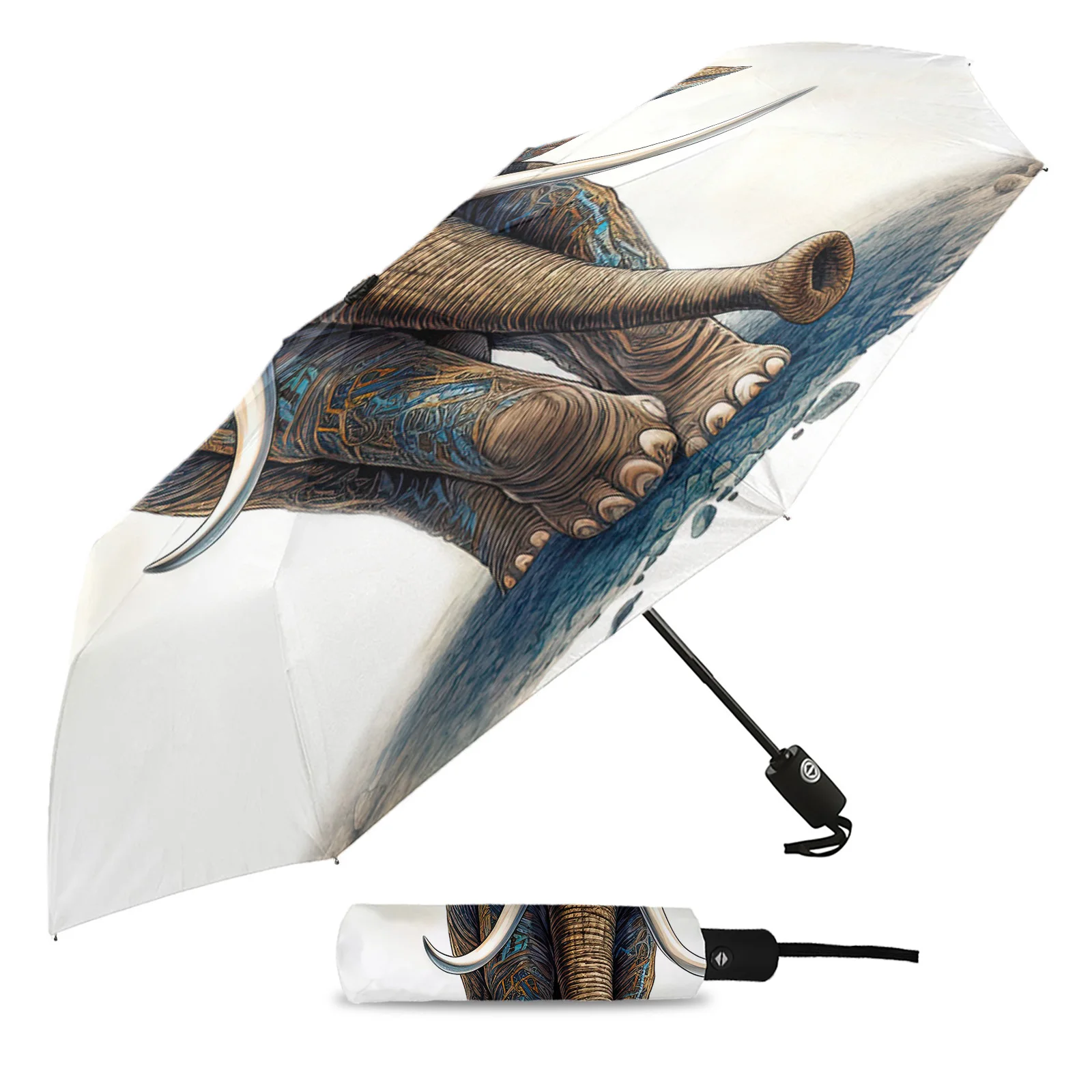 Elephant Bohemia Automatic Umbrella Travel Folding Umbrella Portable Parasol Windproof Umbrellas