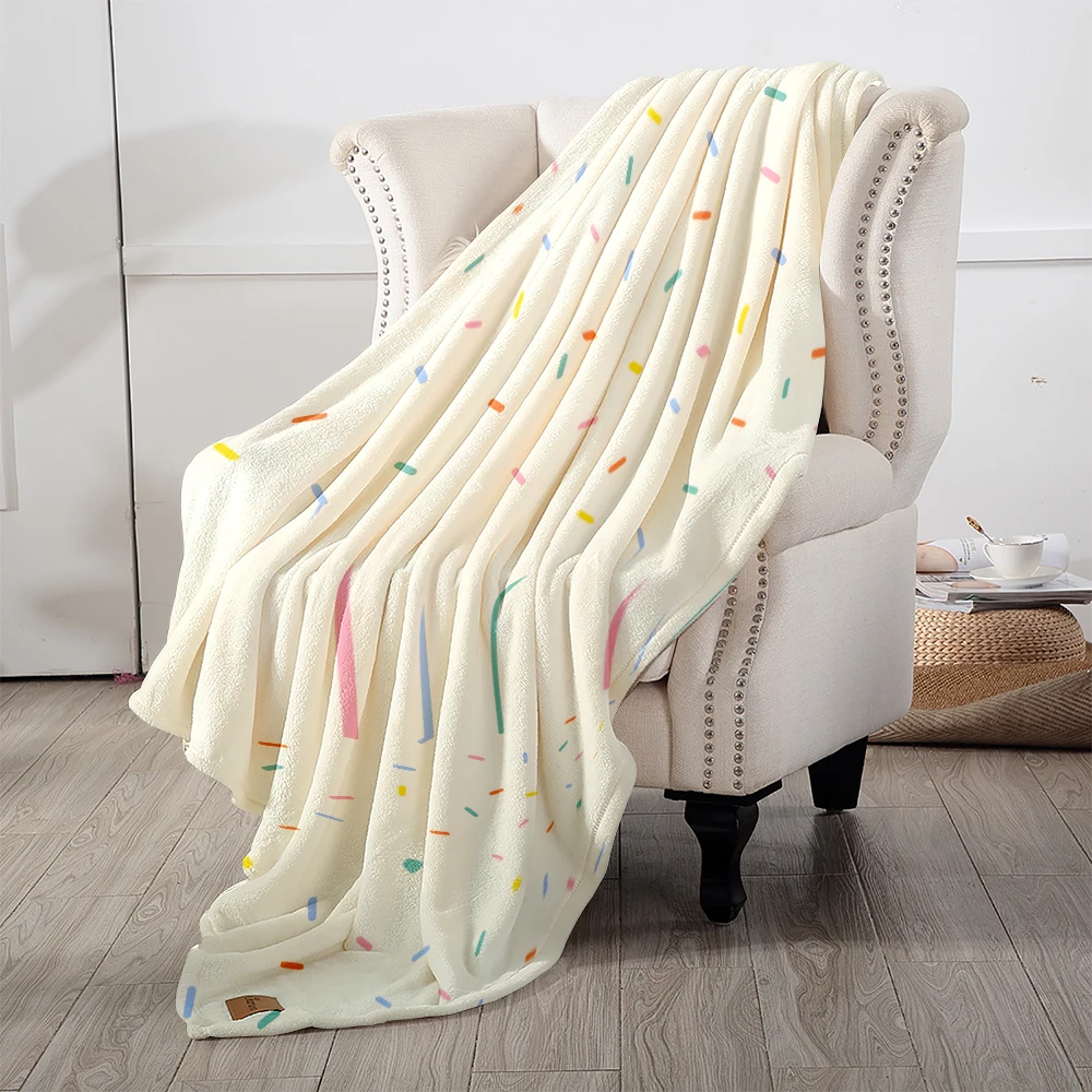 Cream Rainbow Sprinkles Flannel Blanket Cartoon Printed Throw Blanket for Kids Adults Soft Plush Bed Sofa Cover Gift
