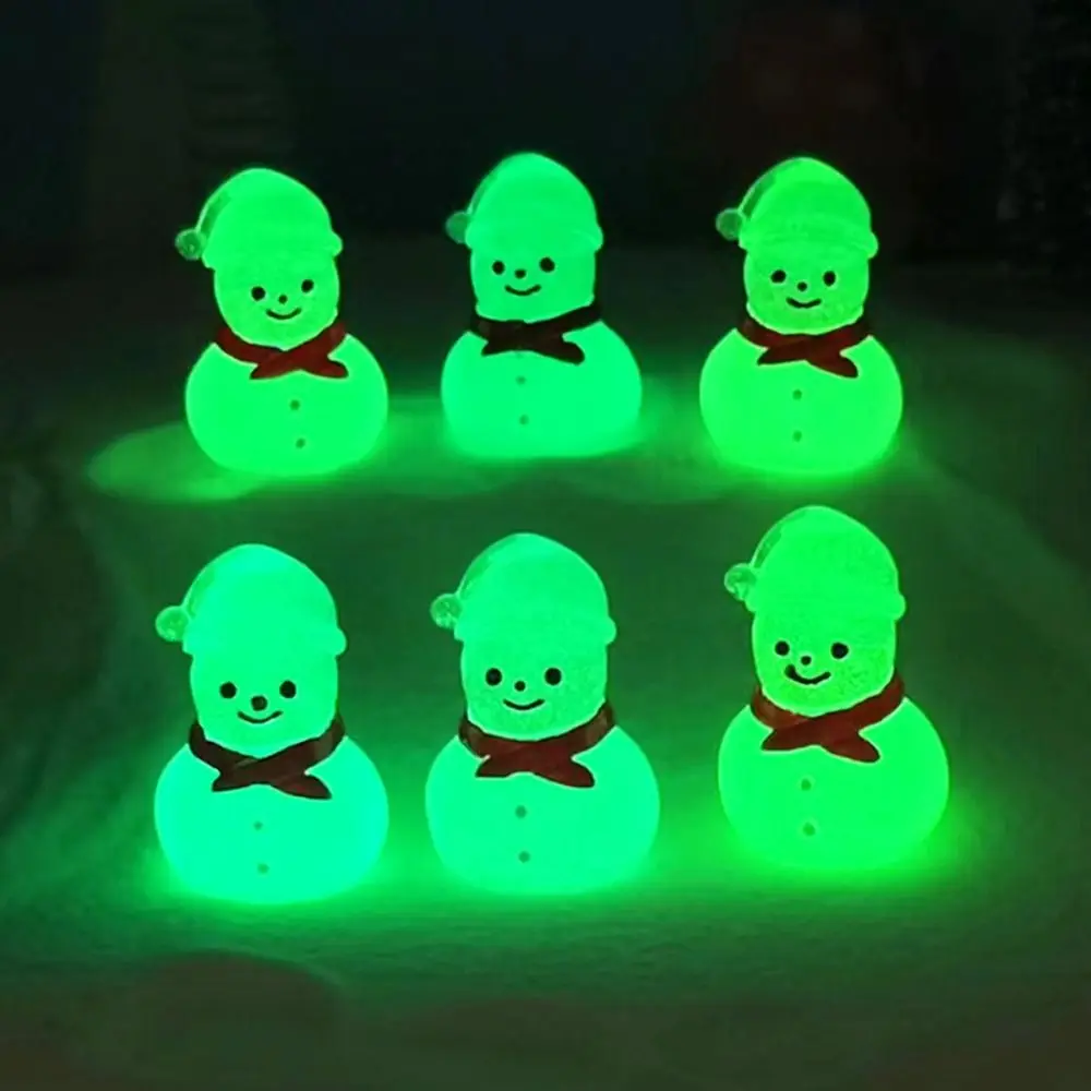 

Cartoon Christmas Snowman Figurine Cute Resin Crafts Mini Snowman Ornament Glow in Dark DIY Luminous Snowman Statue