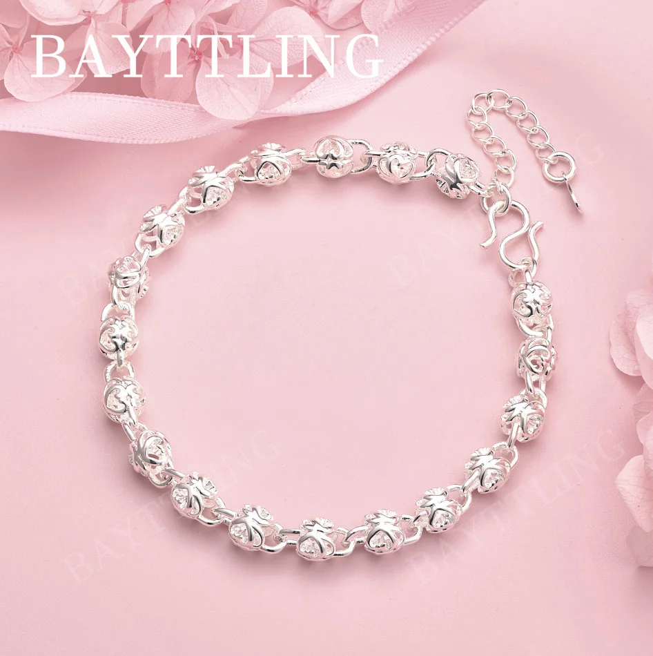 

Elegant 925 Sterling Silver 8-inch Openwork Rose Bracelet for Women, Fashionable Party Jewelry Accessories Gift