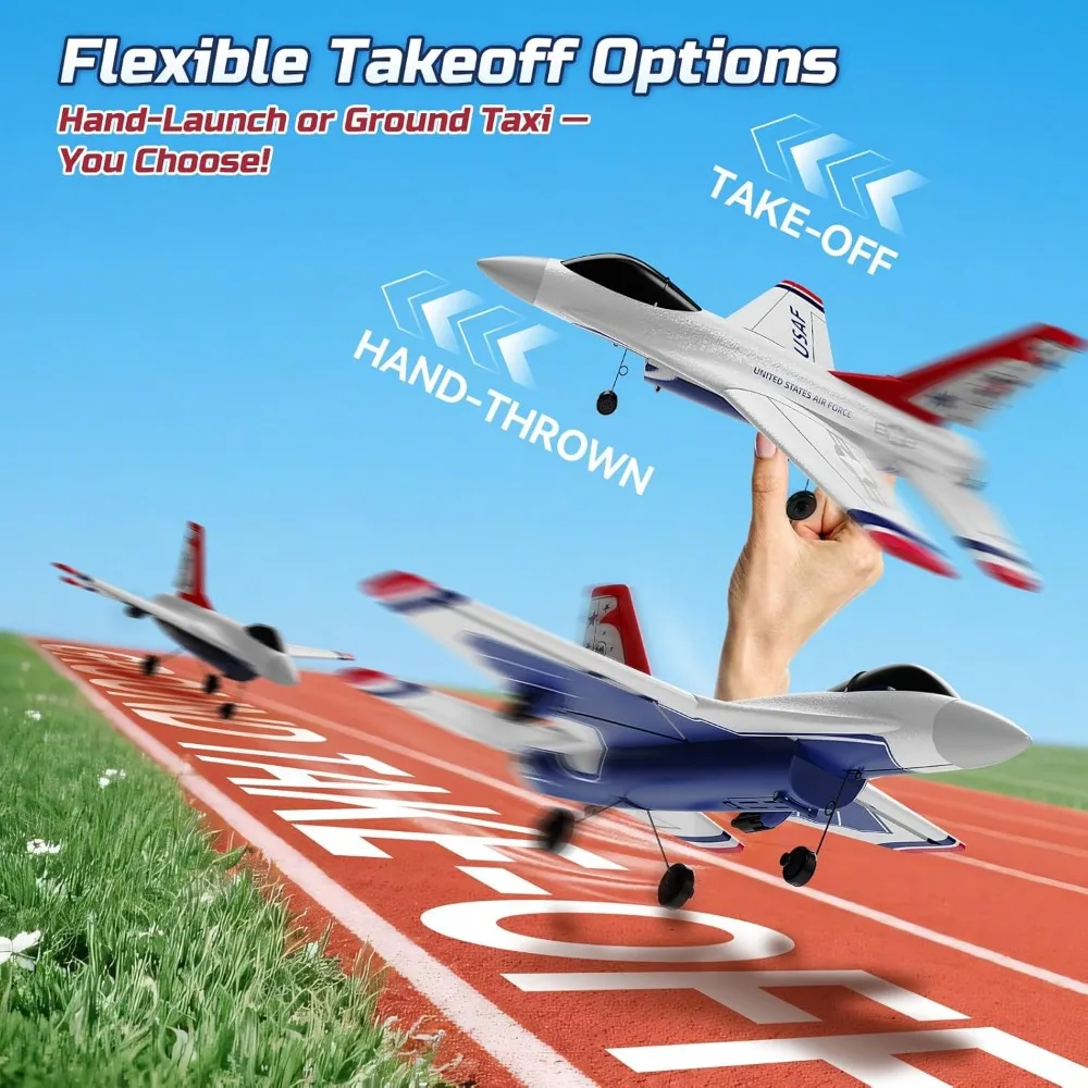 Aereo RC F16 Thunderbirds 3CH, giroscopio a 6 assi da 2,4 GHz, giocattolo per aereo aliante pronto per volare