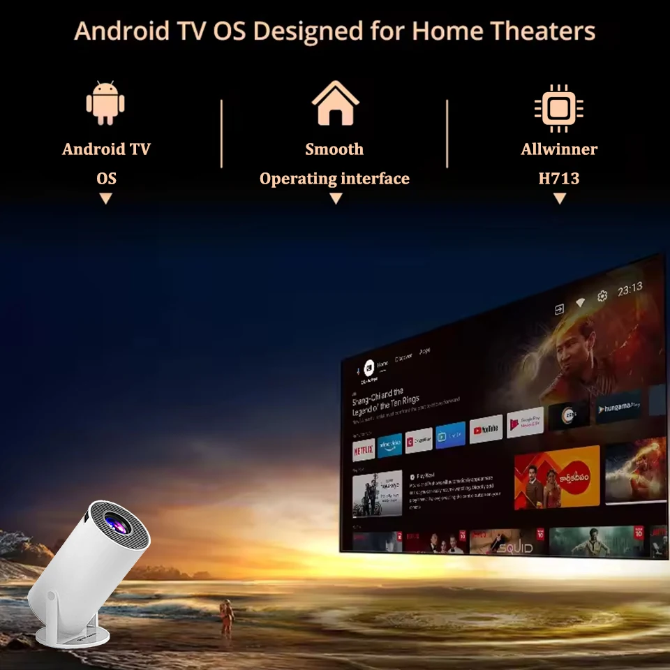 HT88 KaiAqua 4K Android 11 Mini Projector All Winner H713 Wifi6 BT5.0 260ANSI Cinema Home Auto Keystone 1080P Decoding Projector
