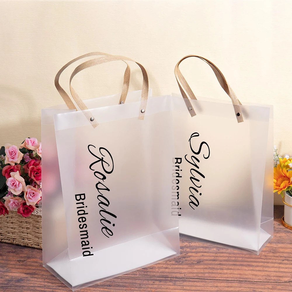 Personalised Clear Party Gift Bags with Handle PVC Plastics Name Tote Bag Wedding Birthday Bridal Shower Bridesmaid Favors