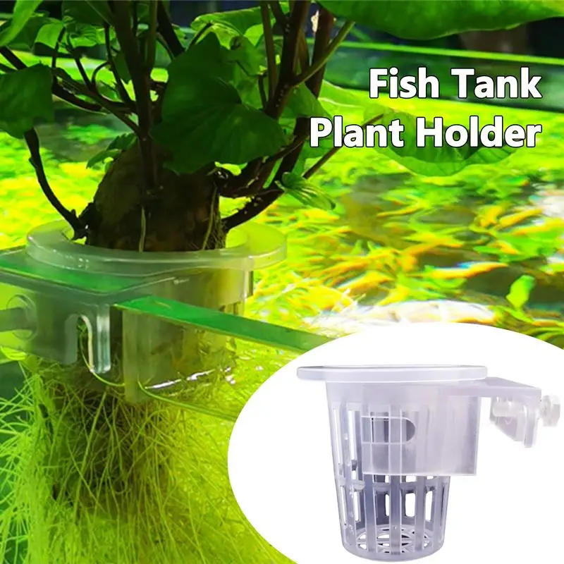 Taza para plantas de acuario, soporte para plantas acuáticas de 2 piezas con agujeros, maceta transparente para pecera