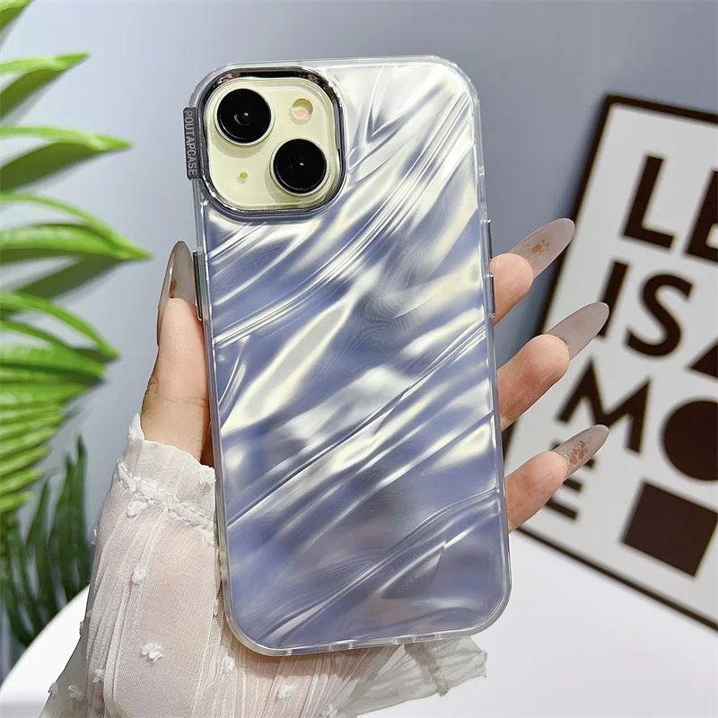 Luxury electroplated water ripple pleats for iPhone 15 14 13 12 11 pro max case all inclusive anti drop protection cover bumper