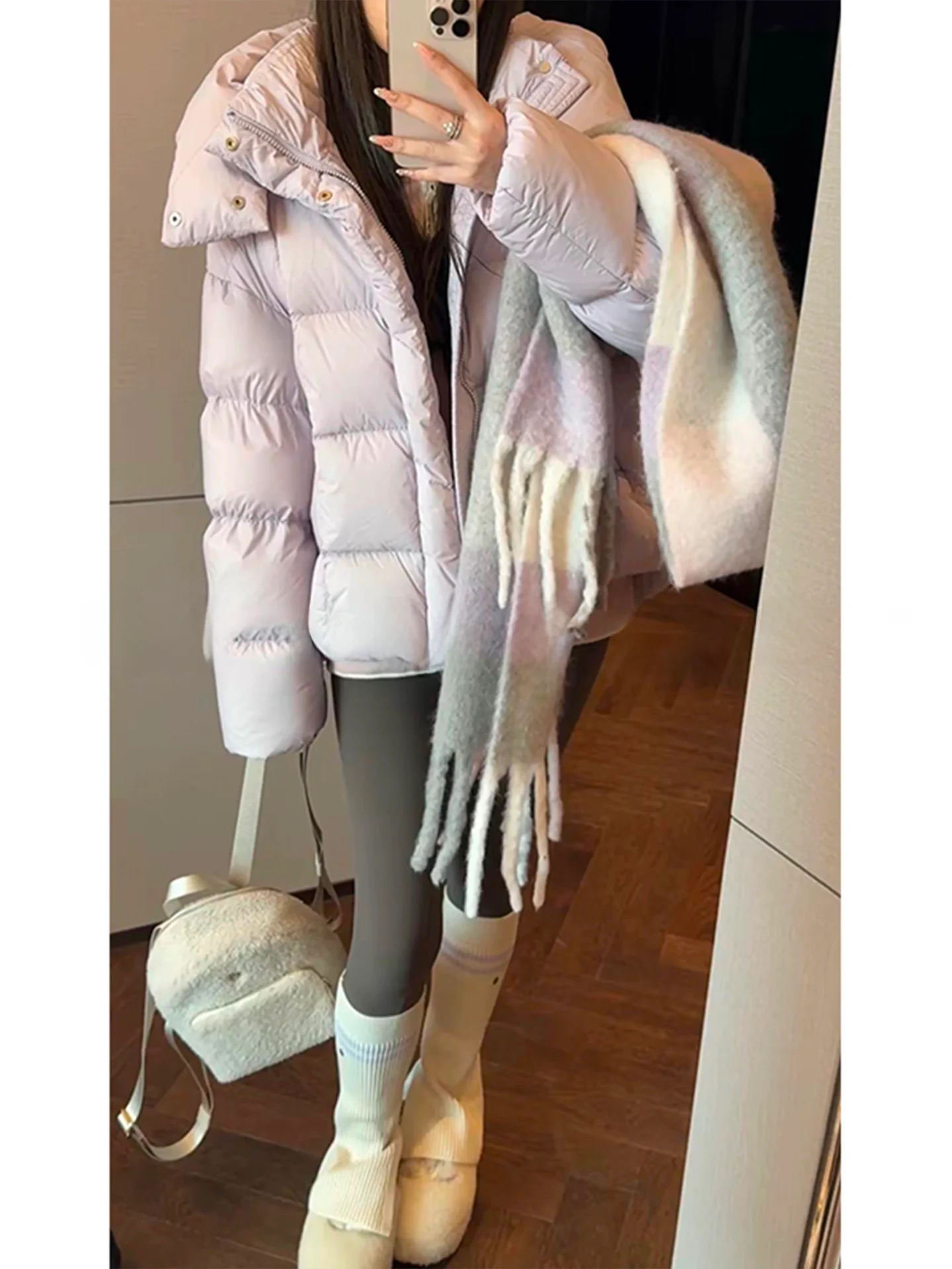 

Женская пуховая куртка Mimius с капюшоном, свободный крой, гарантированное тепло, 90% белый пух, короткий рукав, застежка-молния