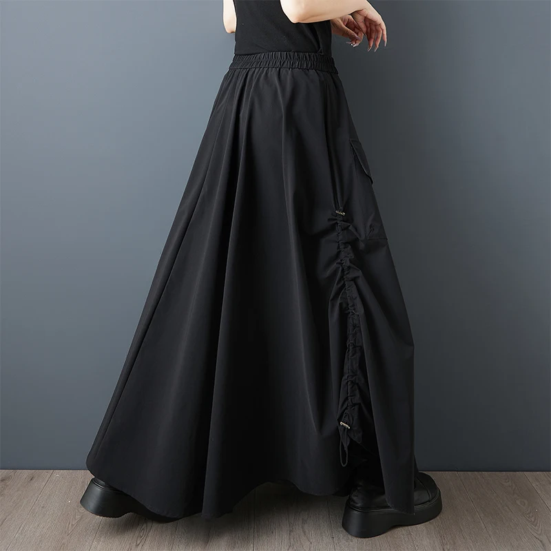 Zomer Faion Hong Kong Sle ket f rok losse elastische taille 3D-effect afslanken losse pasvorm lange rok polyester katoen...