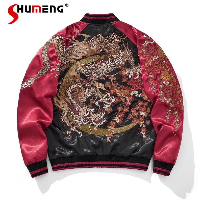 

Men's 2025 Spring Autumn New Dragon Embroidered Baseball Jackets Men's Outerwear Trendy Tops Male Handsome Color Matching Coats