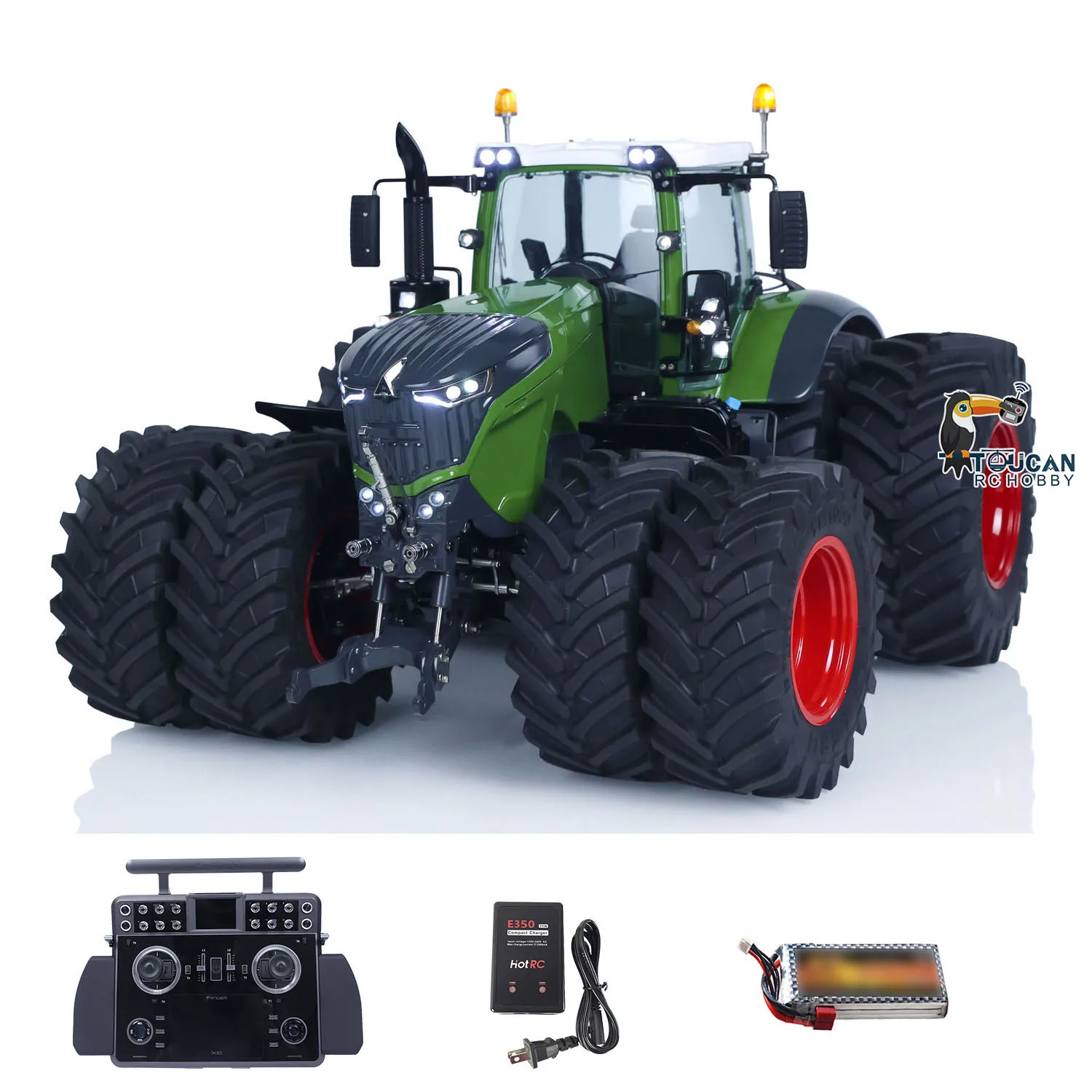 New Double Wheel 1/14 LESU 4x4 AOUE 1050 Metal Hydraulic RC Tractor Frsky XE Lite Smoke New Agricultural Car Truck Toys Vehicles