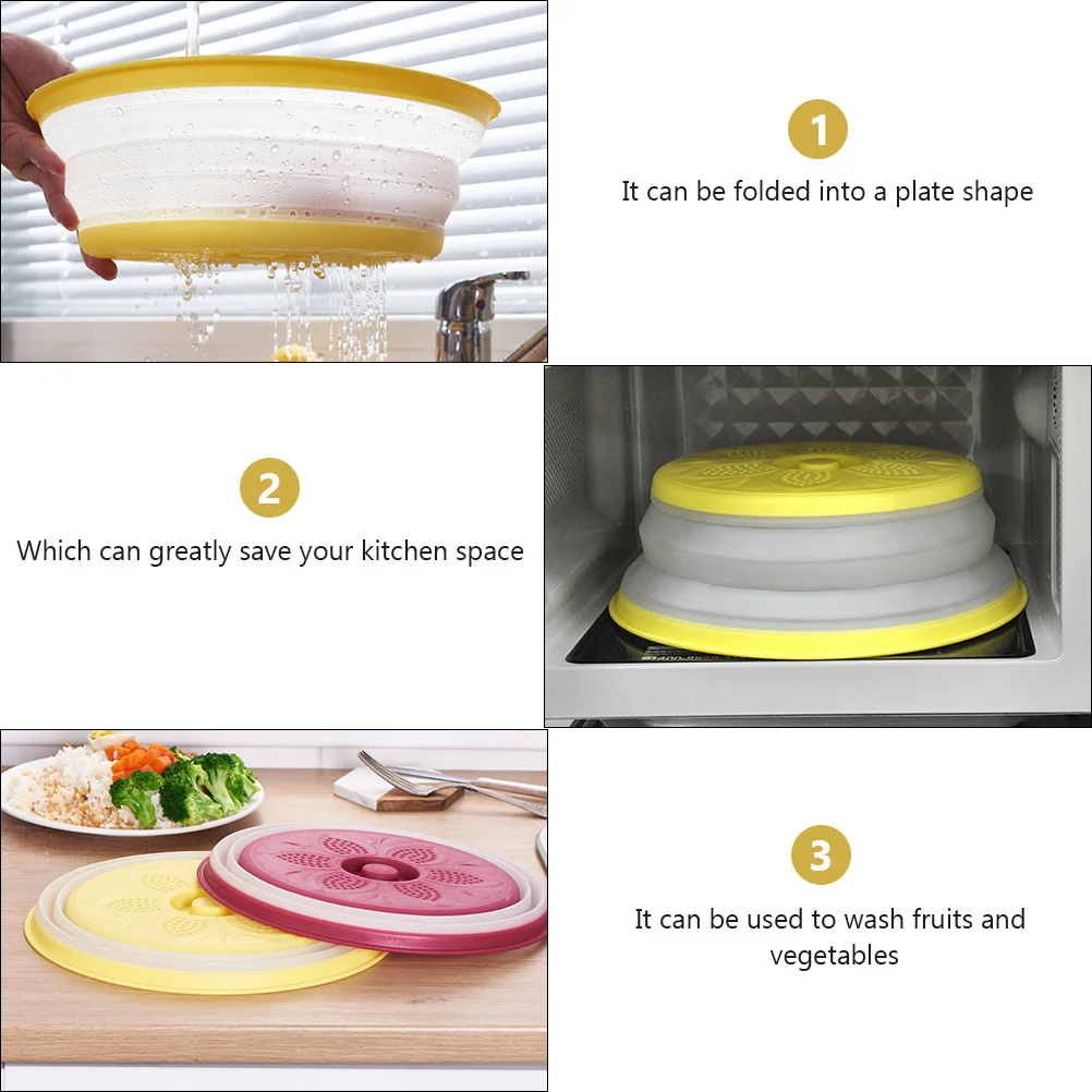 

2Pcs Collapsible Microwave Plate Cover Steam Vent Food Lid Anti-Oil Splash Guard for Oven Use Multi-Functional Drain Basket