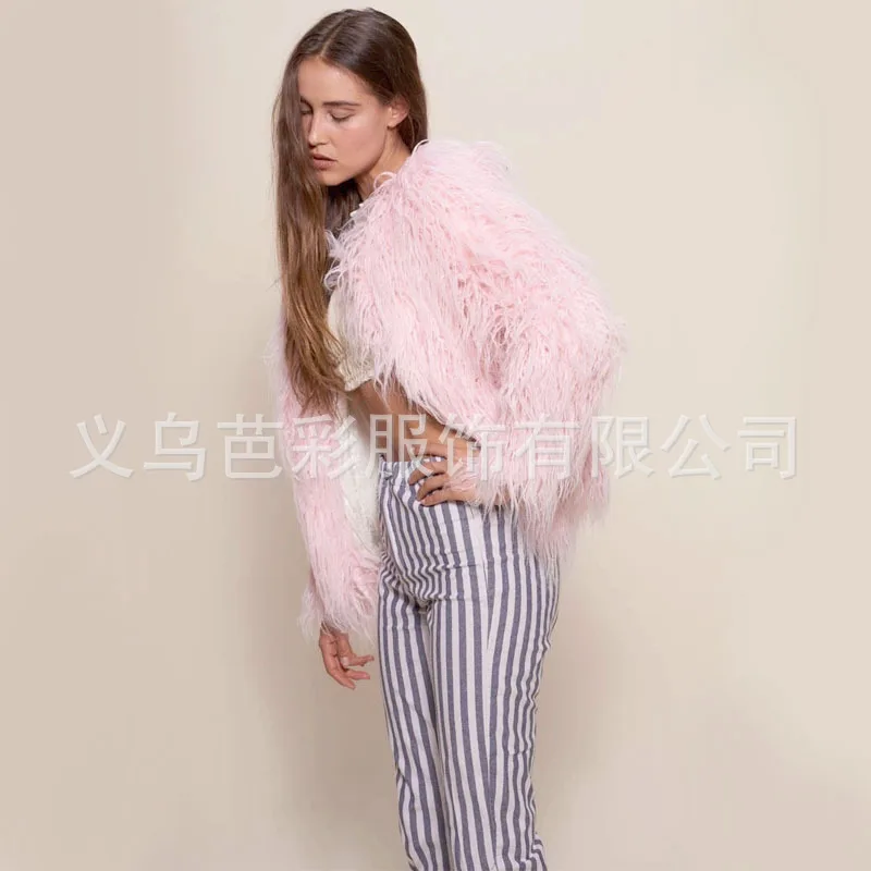 Imitation Fur Coat European and American New Women's Clothing Medium and Long Loose Hooded Amazon Beach Sheep Fur Coat