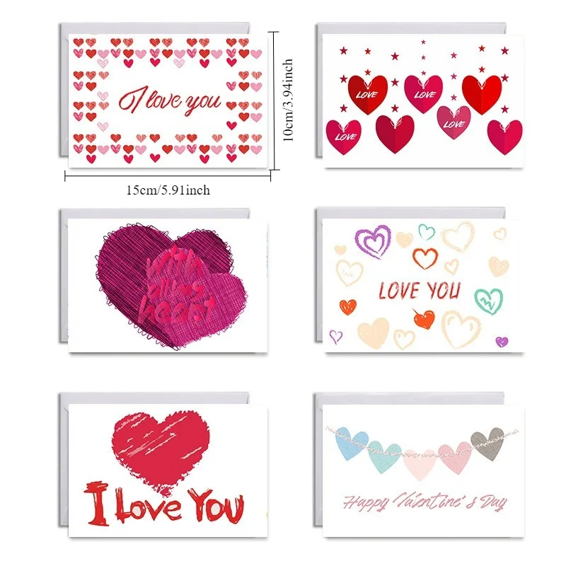 6 Pcs Love Greeting Card Valentine's Day Wedding Invitations Blessing Card Set for Girlfriend and Wife Birthday with Envelope