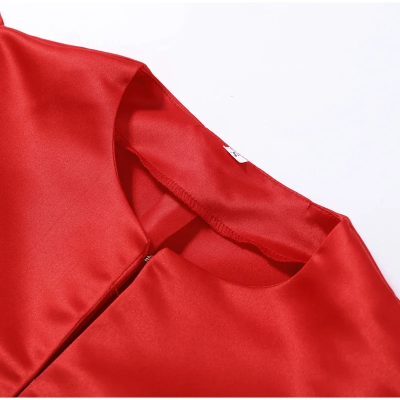 Elegante Damen-Satinbluse mit O-Ausschnitt, Puffärmeln, Schnallenverschluss, einfarbig, locker geschnitten, vielseitig kombinierbar, Party-Mode-Oberteil, Sommer 2026 – Detail 7