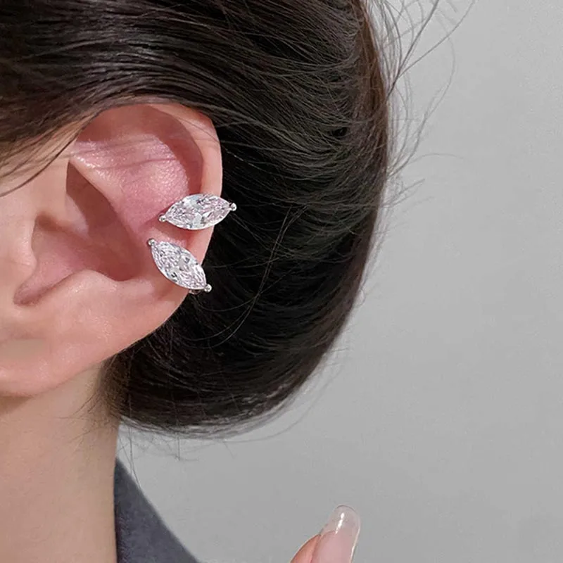 Women's Shiny Zircon Leaf Clip Earrings, Non-Piercing Gift