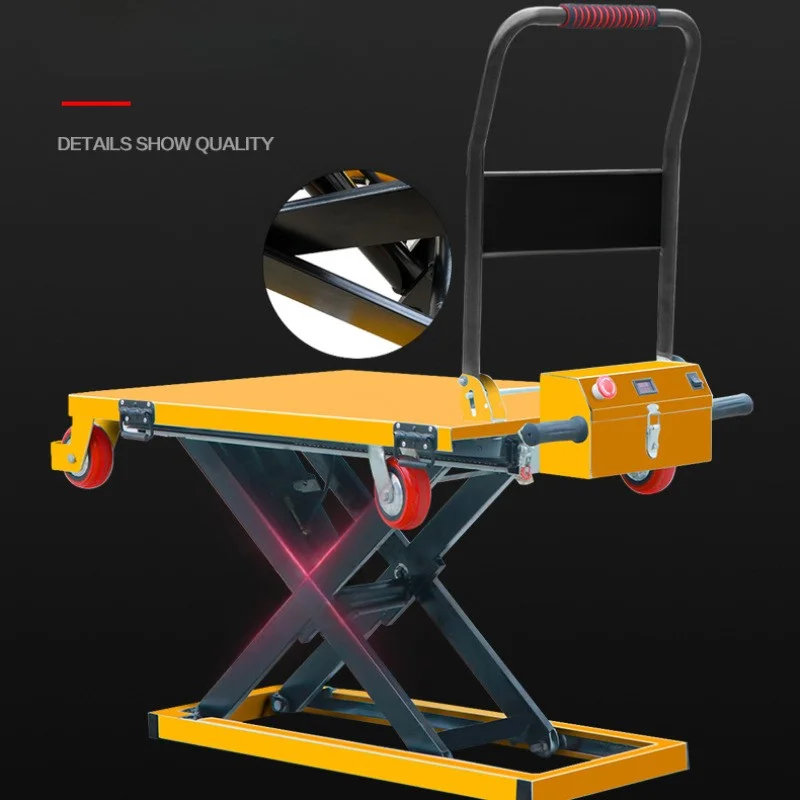 Heavy Duty Electric Cargo Hand Lift Trolley Hydraulic Scissor Lift Platform Table Four-Wheel Steel Material Customizable
