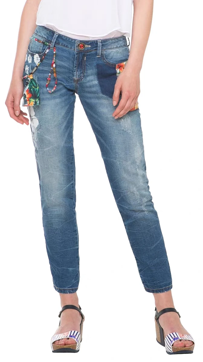 Foreign trade original single Spanish new fashion heavy industry embroidery nail bead elastic slim jeans