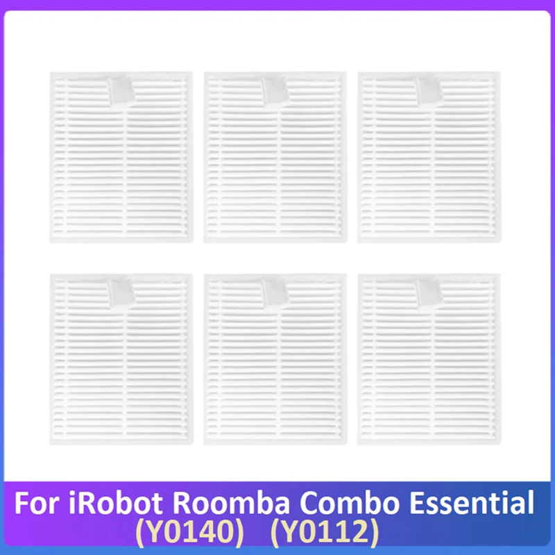 6 buah Filter suku cadang pengganti untuk Irobot Roomba Combo Essential Y0112 Filter penyedot debu yang dapat dicuci