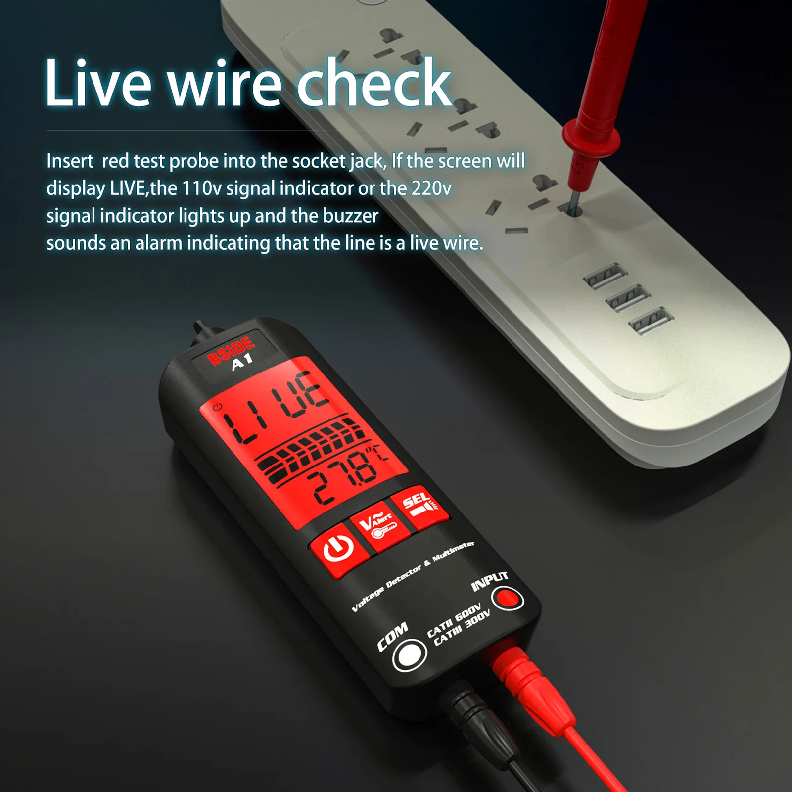 BSIDE A1 Mini Multimeter LCD Digital Tester Voltage Detector 2000 Counts DC/AC Voltage Frequency Resistance True RMS Meter