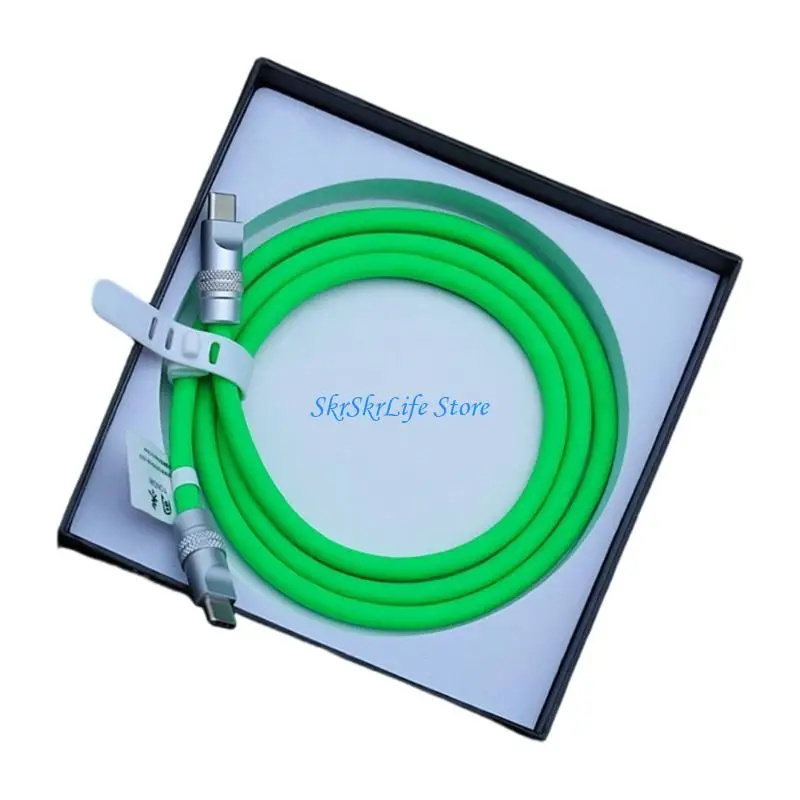 E65E USB C to USB C 2 Meter Silicone Charging Cable with Soft Flexible Cord for Desk Bedside Travel Bags and Office Use