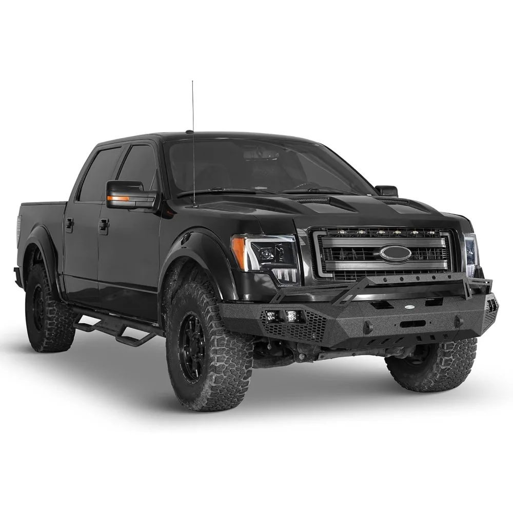 المصد الأمامي Earthshaker F150 مع شريط الثور ولوحة الونش لسيارة Ford F-150 2009 2010 2011 2012 2013 2014 (استبعاد رابتور)، عرض كامل