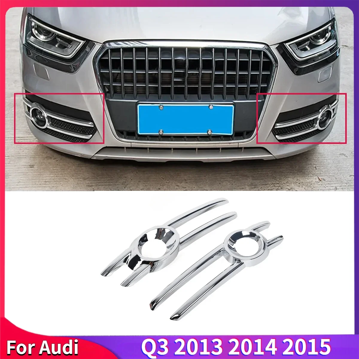 For Audi Q3 2013 2014 2015 2pcs Front Bumper Fog Light Cover Trim Exterior ABS Chrome Frames Car Accessories Auto Parts Tuning