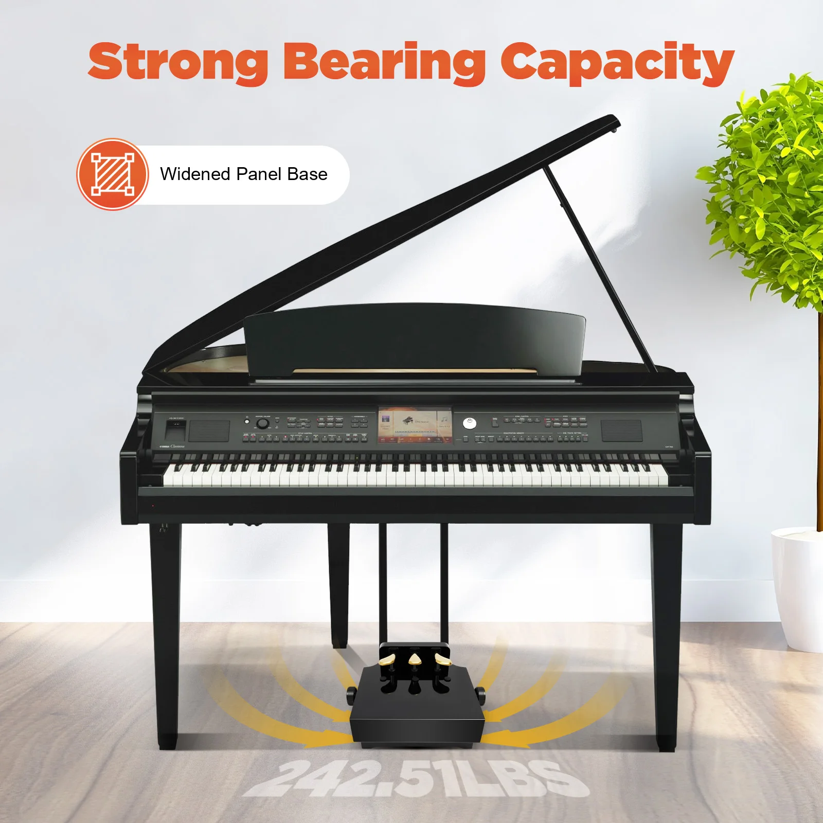 موسع دواسة البيانو لعمر 4-12 سنة من الخشب الحديدي PVC ارتفاع قابل للتعديل باللون الأسود على الطراز الحديث #3