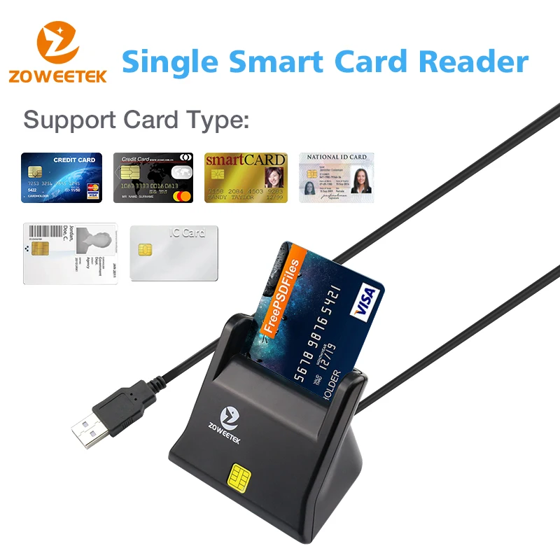 Zoweetek USB ID Smart Card Reader for IC DNIE DNI EMV CAC Bank Chip Smart Card