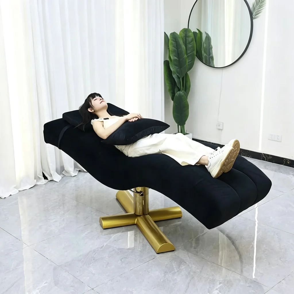 US Stock Adjustable Black Massage Bed Beauty Lash Facial Bed with Pillow Curved Reclining Spa Tattoo Chair for Salon