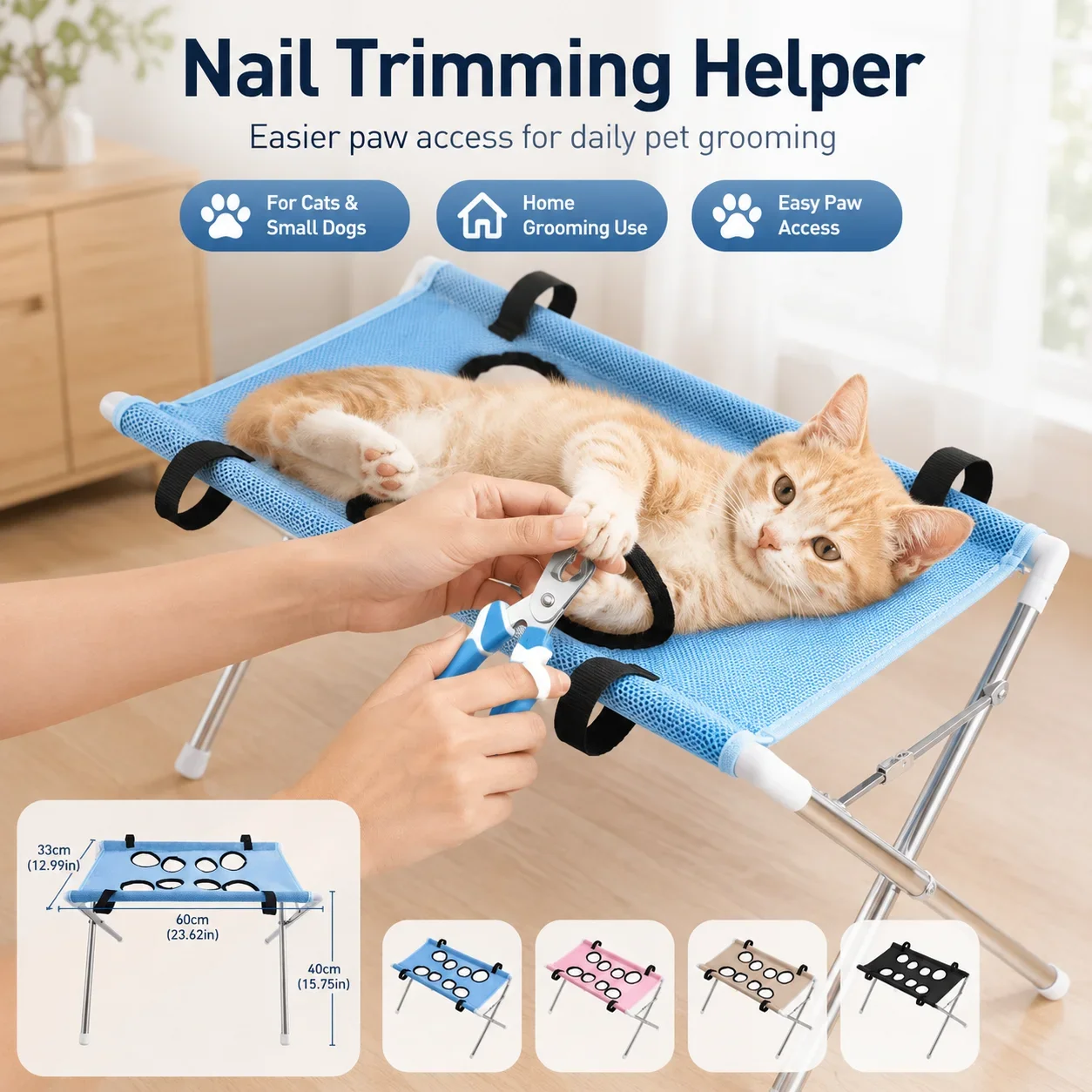 Pet Nail Trimming Hammock Table Portable Cat Small Dog Grooming Stand Breathable Mesh Bathing Brushing Helper
