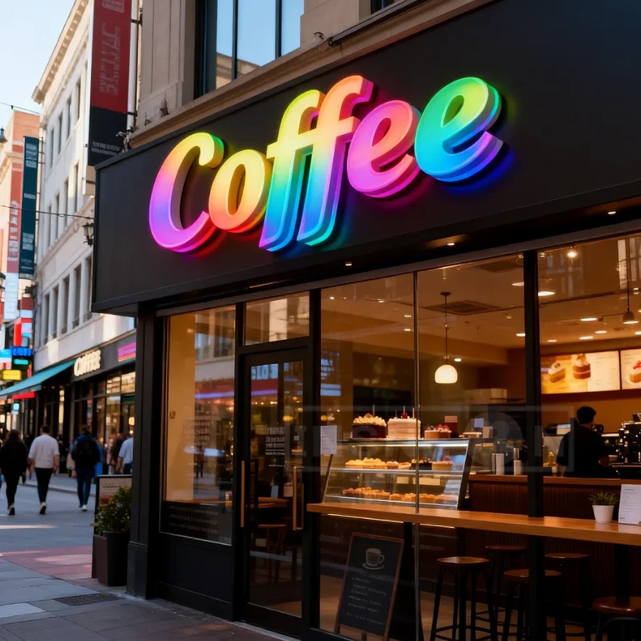 

Световая вывеска с индивидуальной RGB-подсветкой для кофейни, наружная, 3D-буквы, металлическая рекламная табличка с подсветкой, светящаяся вывеска с логотипом