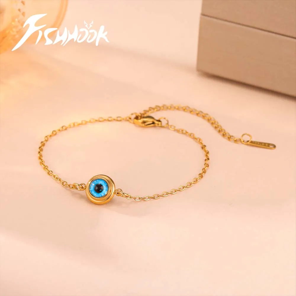 Fishhook Blue Eye of Horus Bracelet for Women Men Kid Child Supernatural Amulet God Gold Color Stainless Steel Jewelry Gift