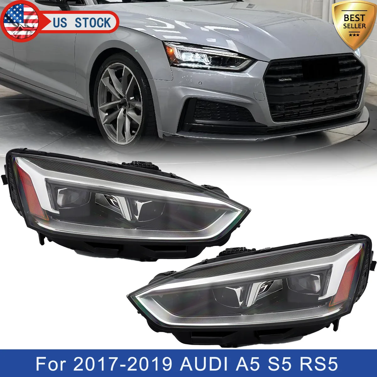 SAIQINGSP Headlight  For AUDI A5 S5 RS5 2017 2018 2019 Car Headlamp Assembly Replace For 8W6941773F,8W6941774F Car Lights