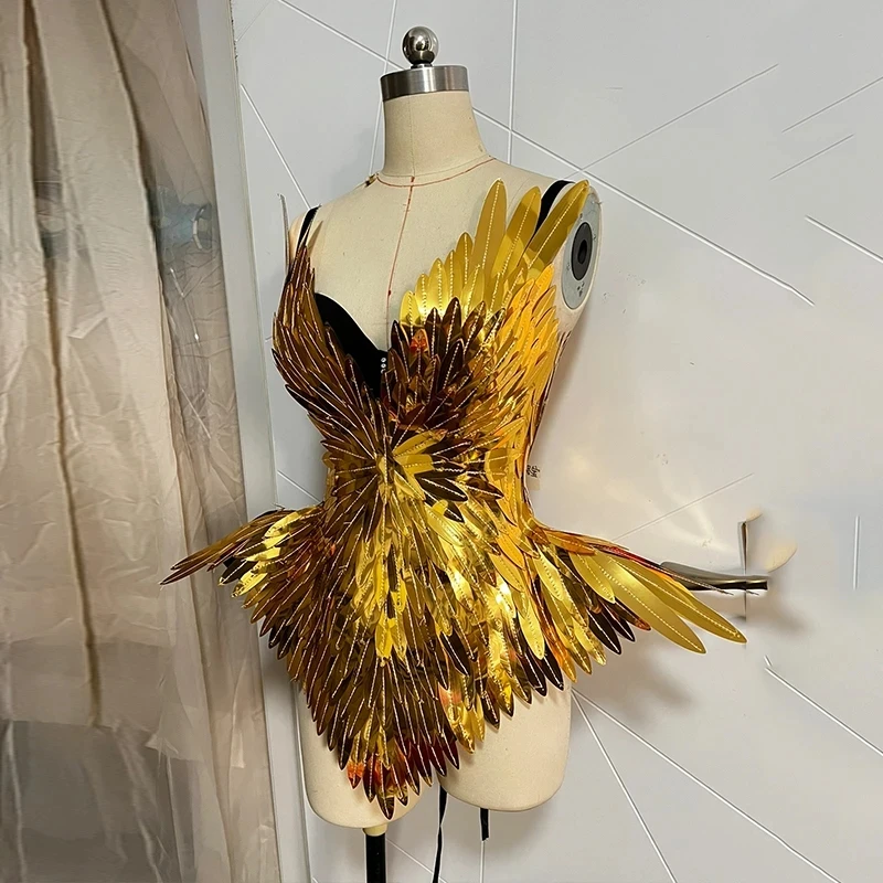 

Gold Armor Luxury SHow Singer Performance Wear Drag Queen Costume Party Festival Nightclub Gogo Dancer Stage Dress