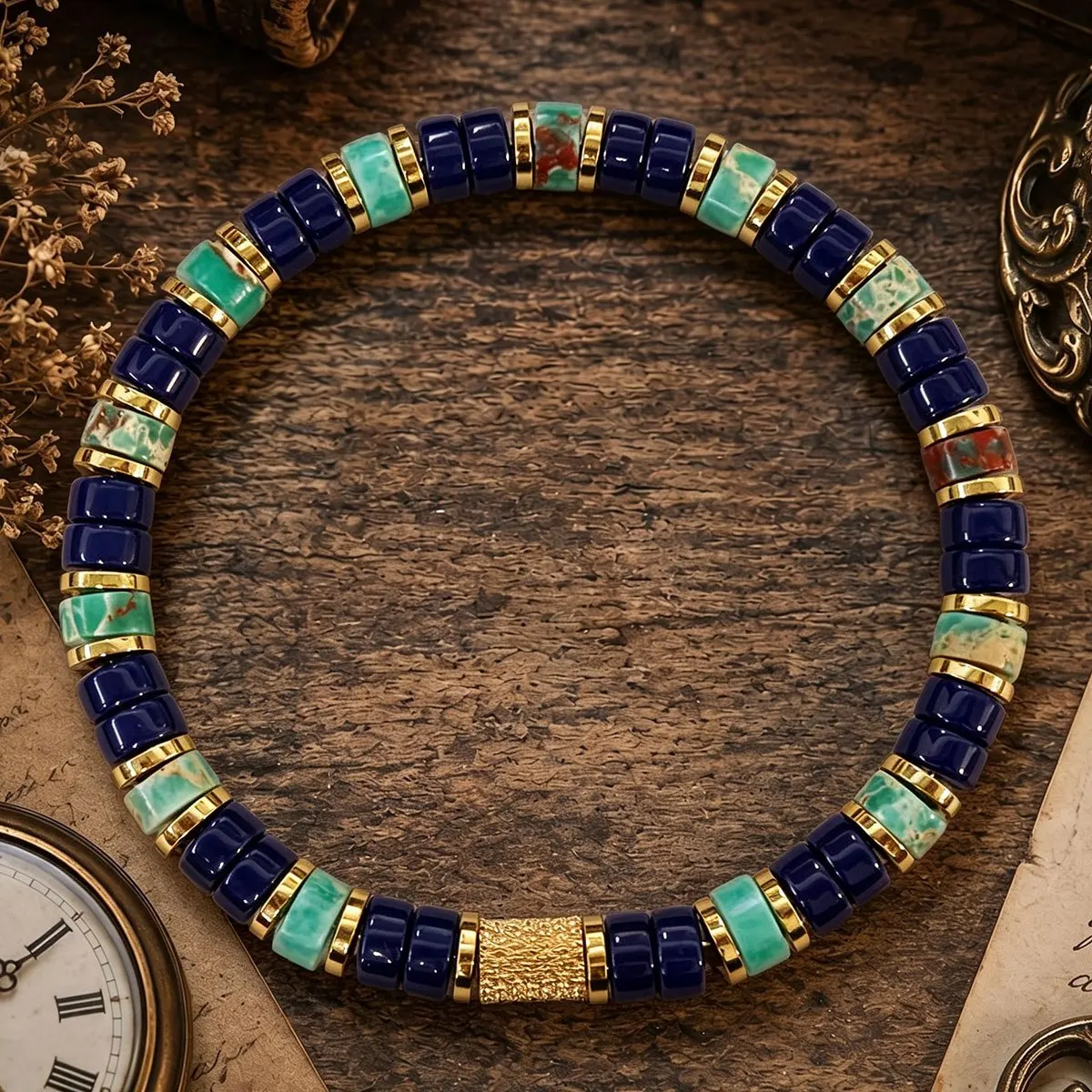 Green Emperor Stone 6mm Ball Shaped Beaded Elastic Bracelet for Men and Women, Symbolizing Wealth, Power, and wisdom as Jewelry