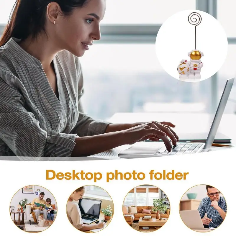 Bureaufotohouder Desktopstandaard Gouden astronaut Fotoclips Hars Creatieve memo- en fotoclips Mini Leuke kaarthouders voor thema
