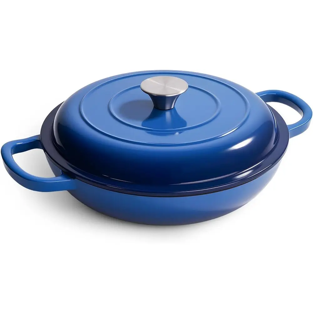 

Чугунная эмалированная жаровня объемом 3 кварта, антипригарная сковорода с крышкой, голландская печь для приготовления пищи и выпечки (синяя)