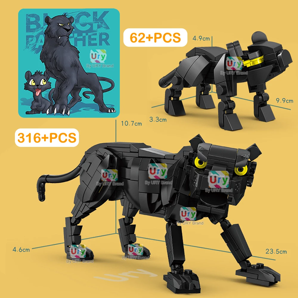 Moc Animals Black Panther Cubs Lion King of The Jungle Model Set Building Blocks Zoo Diy Assemble Toys for Gifts