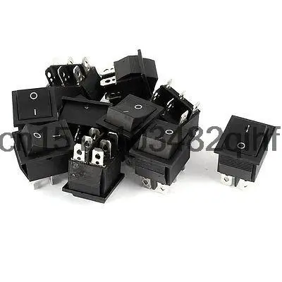 AC 250V 16A 125V 20A 6 Termials DPDT ON/OFF 2-Position Rocker Switch Black 10Pcs