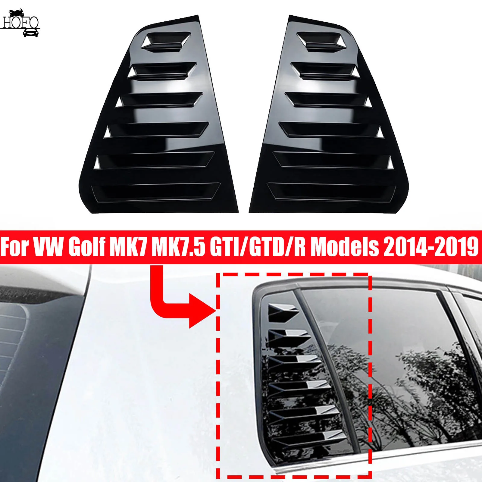 2PCS Rear Side Window Trim Spoiler Window Shutter Cover Louver Air Vent For VW Golf MK7 MK7.5 GTI/GTD/R Models 2014-2019