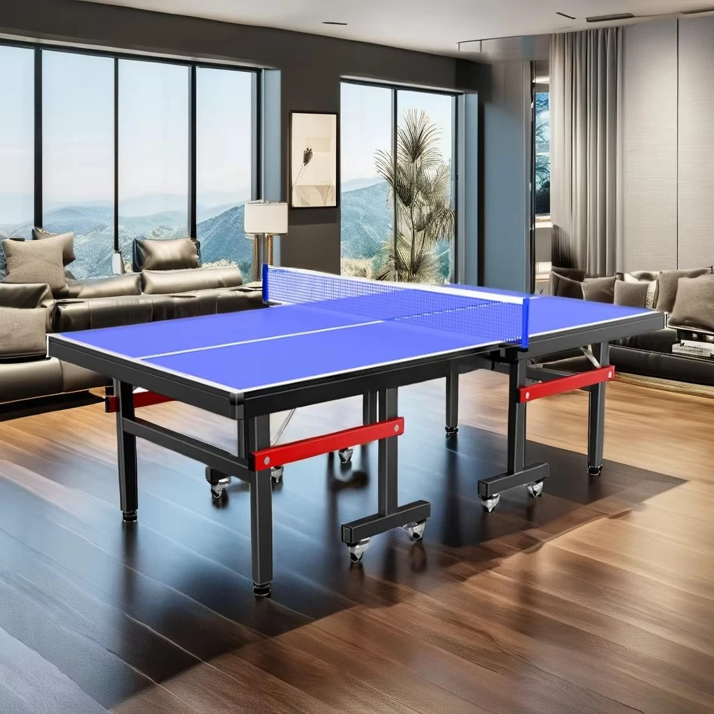 

Blue Foldable Indoor Table Tennis Table With Roller for Home and School Entertainment