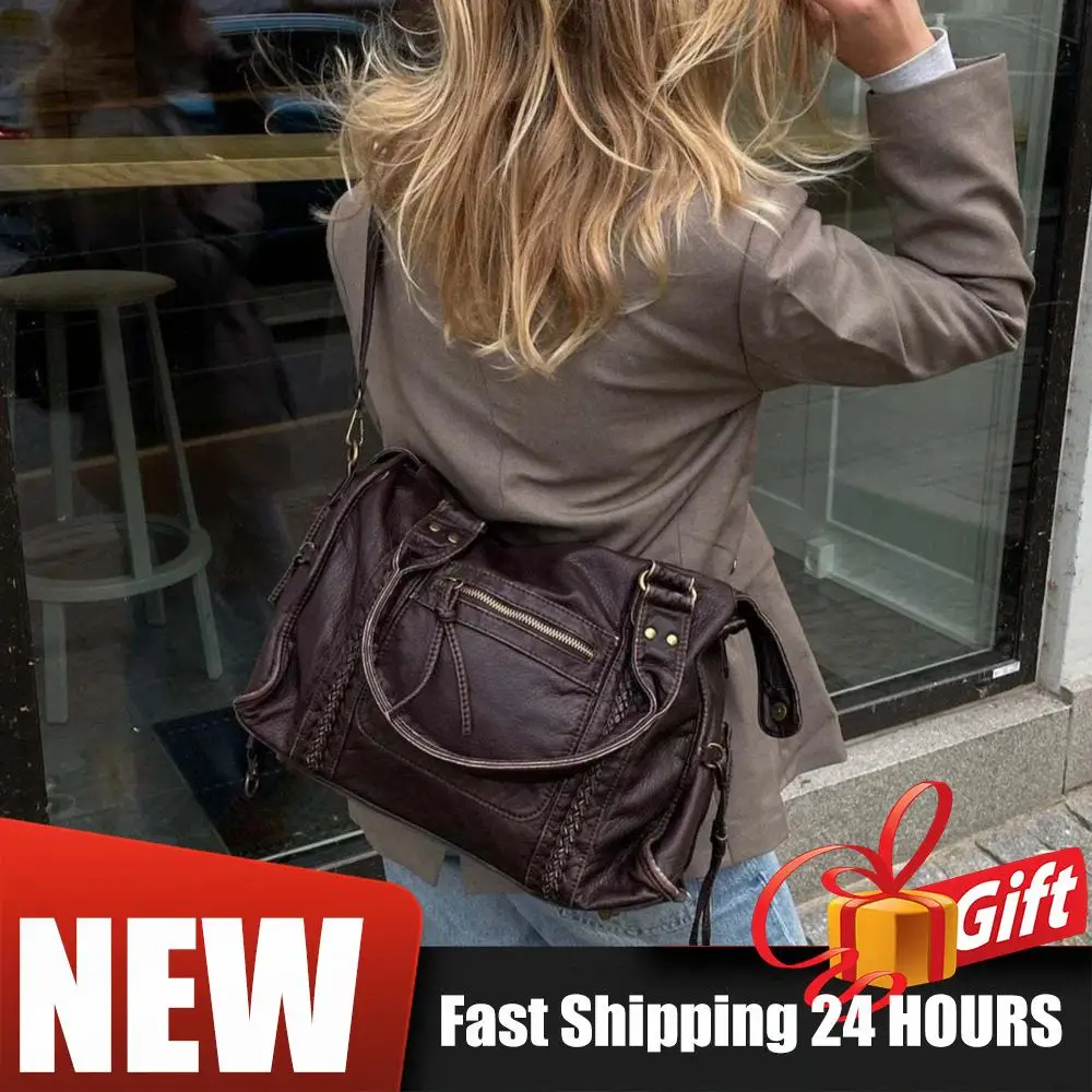 

PU Leather Shoulder Bags Purse Big Capacity Shopper Tote Handbags Large Capacity Retro Crossbody Bag for Women Daily Shopping