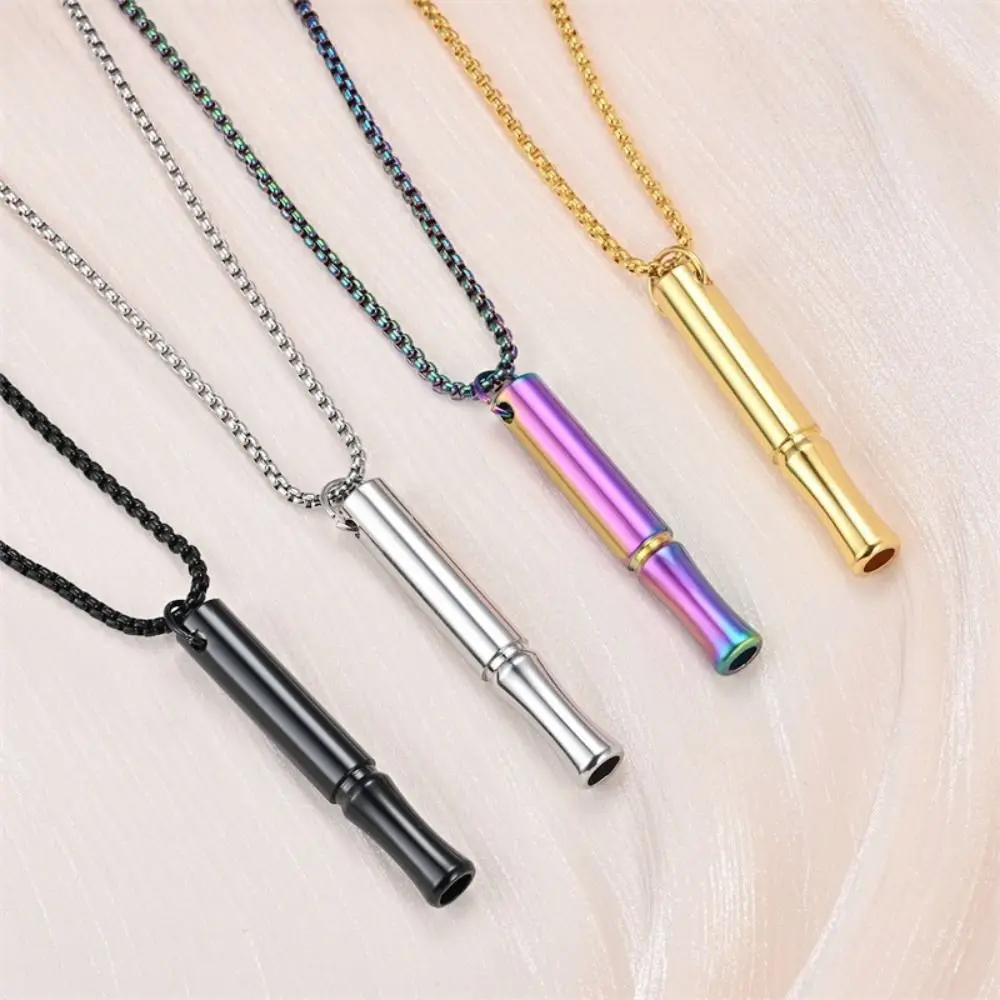 Whistle Mindfulness Breathing Necklace Breathing Resistance Stainless Steel Breathwork Meditation Necklace Auxiliary Round Tube