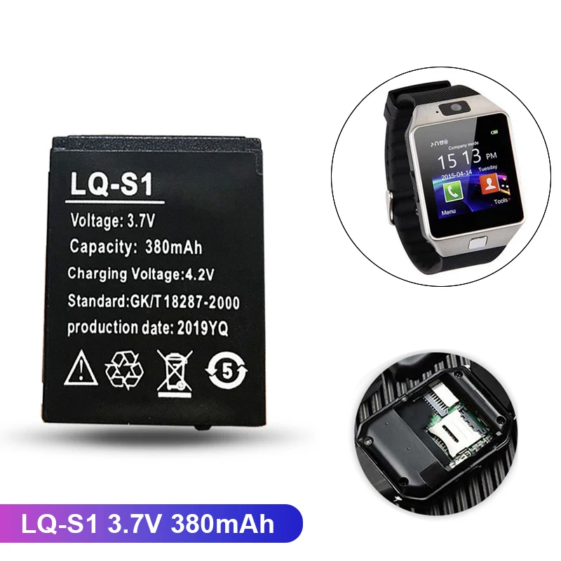 Batterie Li-ion polymère Rechargeable LQ-S1, 3.7V, 380mAh, pour montre intelligente AB-S1 DJ-09 DZ09 GJD HKS-S1 FYM-M9 SCX-M9