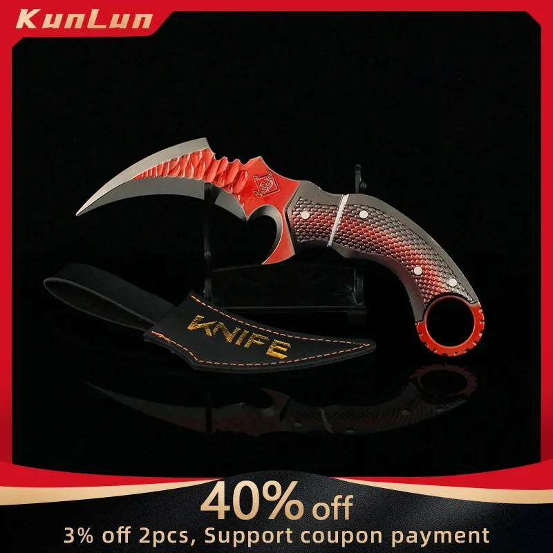

18cm Red Owl Karambit with Holster Alloy Model Delta Force Game Peripherals Scale Claw Knife Training Knives Toys Safety Gifts