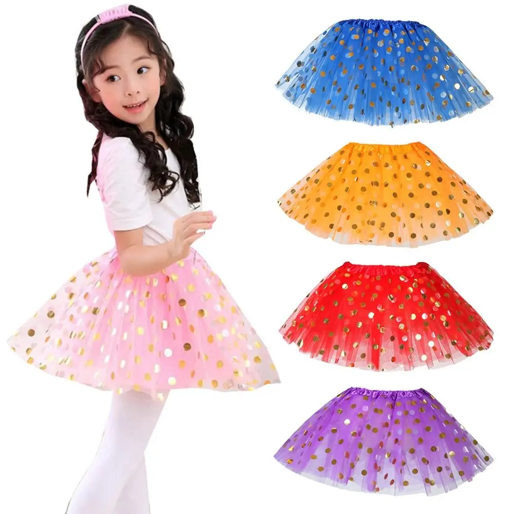 

Fashion Rainbow Tutu Skirt Colorful Tulle Princess Skirt Netting Polka Dot Gold Ballet Skirts Children